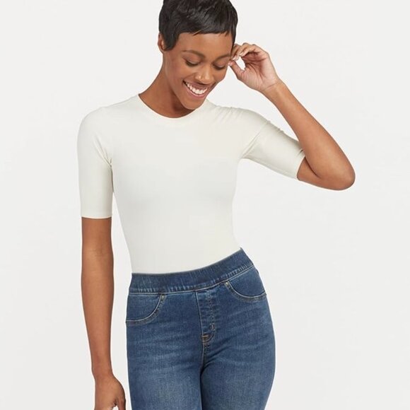 SPANX Suit Yourself Cream Ribbed Thong Bodysuit Size L - Picture 2 of 10